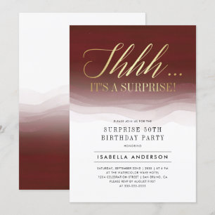 Invitation Aquarelle rouge or et bourgogne Surprise Anniversa