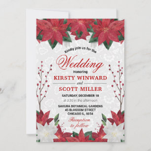 Invitation Aquarelle Rouge Poinsettia Floral Mariage de Noël