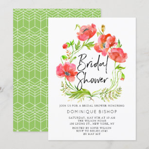 Invitation Aquarelle Rouge Poppies Fête des mariées de couron