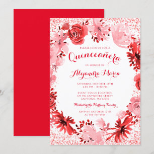 Invitation Aquarelle rouge Quinceanera
