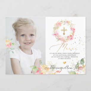 Invitation Aquarelle Rougissant Remerciements - Bapteme Fille