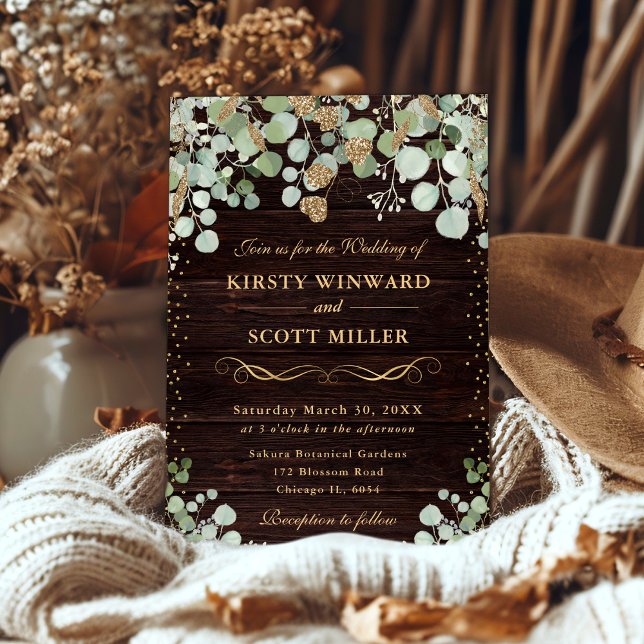 Invitation Aquarelle Russe Eucalyptus Mariage or (Créateur téléchargé)