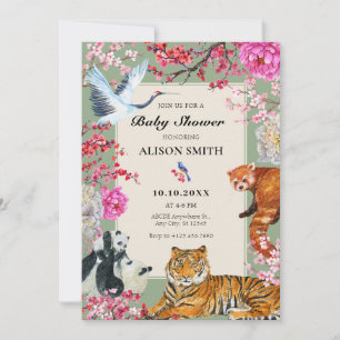 Invitation Aquarelle rustique Animaux sauvages baby shower fl