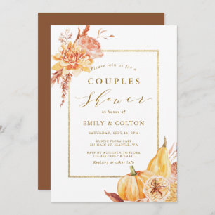 Invitation Aquarelle Rustique Automne Floral Couples Or Douch