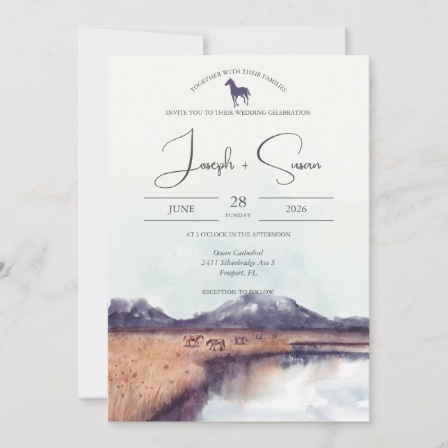 Invitation Aquarelle rustique Autumn Mountain Lake Mariage (Devant)