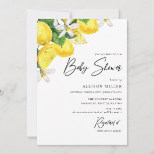 Invitation Aquarelle rustique Baby shower citron jaune