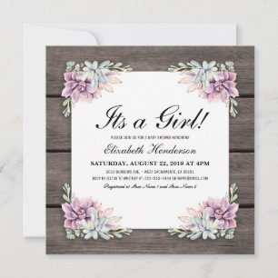 Invitation Aquarelle rustique Baby shower Floral Succulent