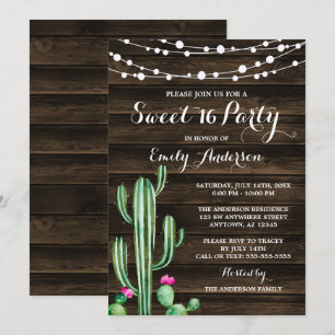 Invitation Aquarelle rustique Cactus Barn Bois doux 16