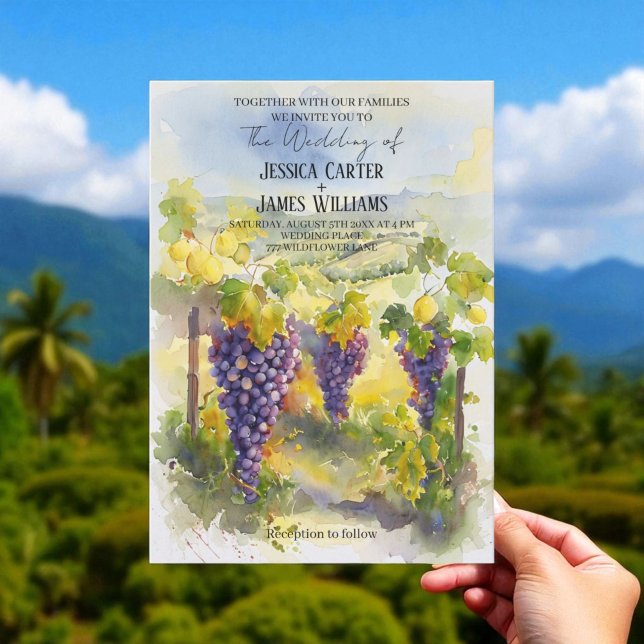 Invitation Aquarelle rustique Citrons Raisins Vignoble Mariag (Créateur téléchargé)