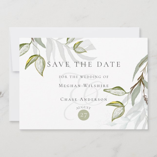 Invitation Aquarelle Rustique Dusty Sage Foliage Enregistrer  (Devant)
