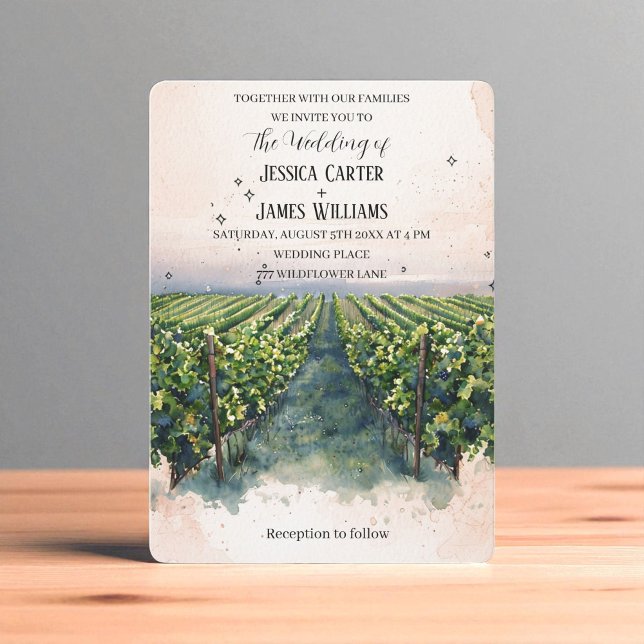 Invitation Aquarelle rustique Élégant Mariage de vignoble (Créateur téléchargé)
