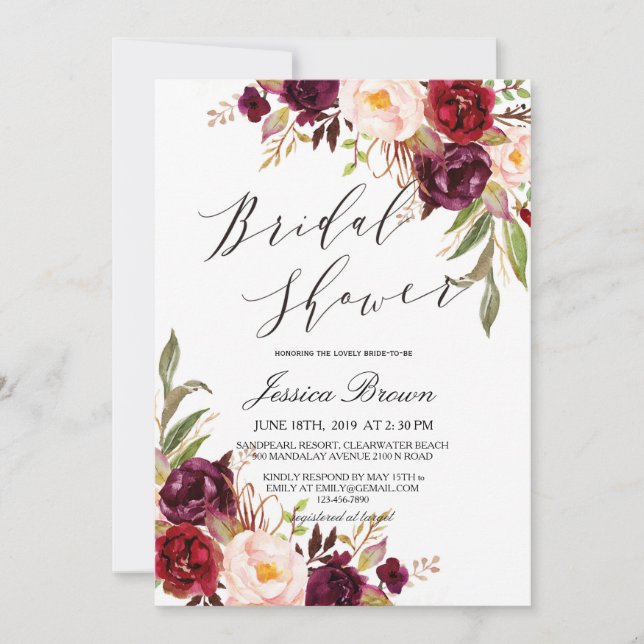 Invitation Aquarelle rustique Fête des mariées de couronnes f (Devant)