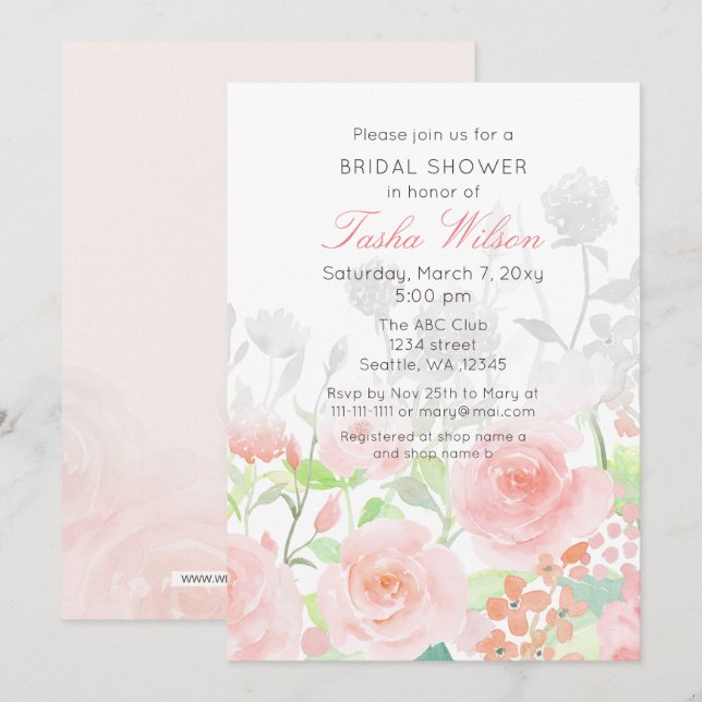 Invitation Aquarelle rustique Fête des mariées florale (Devant / Derrière)