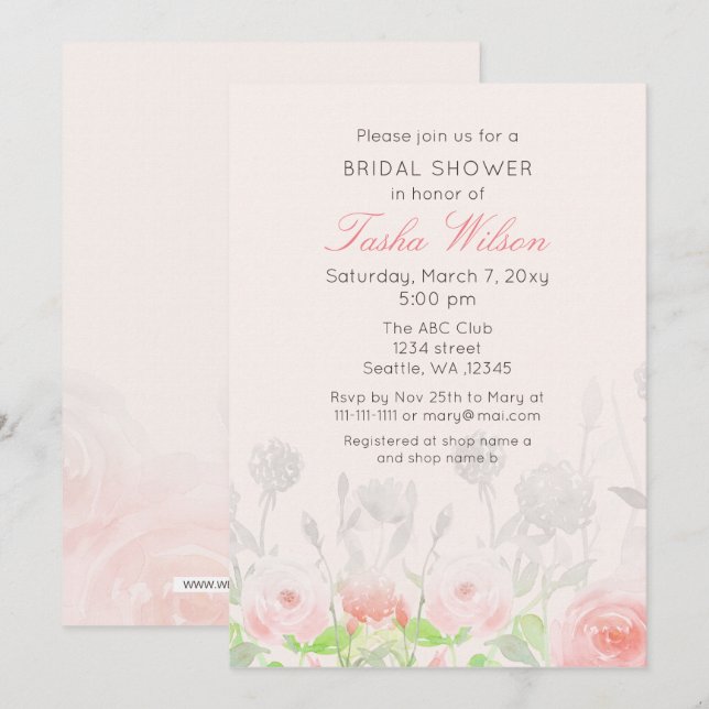 Invitation Aquarelle rustique Fête des mariées florale (Devant / Derrière)