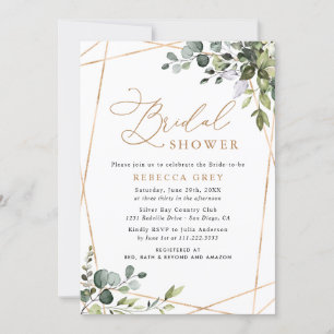 Invitation Aquarelle rustique Fête des mariées or verdure