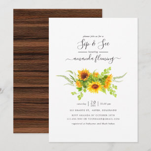 Invitation Aquarelle rustique Fleurs de soleil bohème Siroter