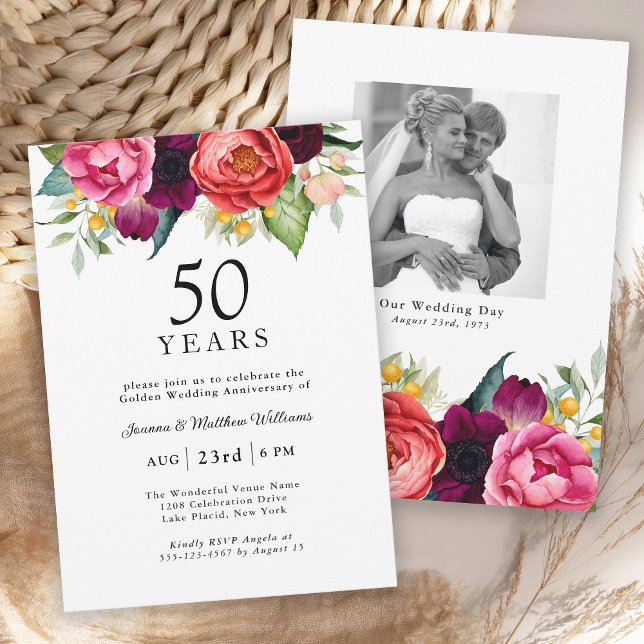 Invitation Aquarelle rustique Floral 50e anniversaire Mariage (This invitation is available as a digital download or printed invitation!)