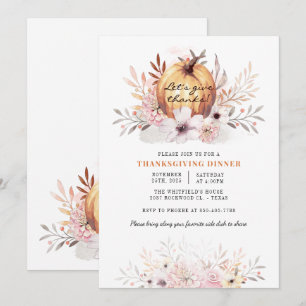 Invitation Aquarelle Rustique Floral Citrouille Thanksgiving