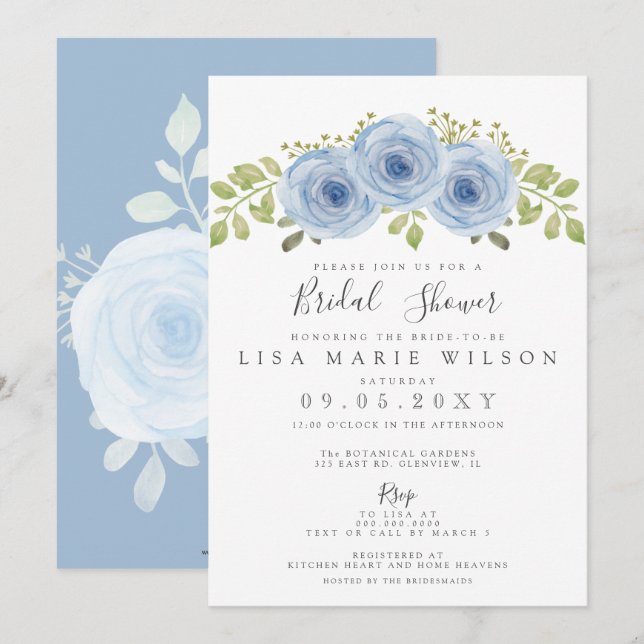 Invitation Aquarelle rustique Floral Dusty Fête des mariées b (Devant / Derrière)