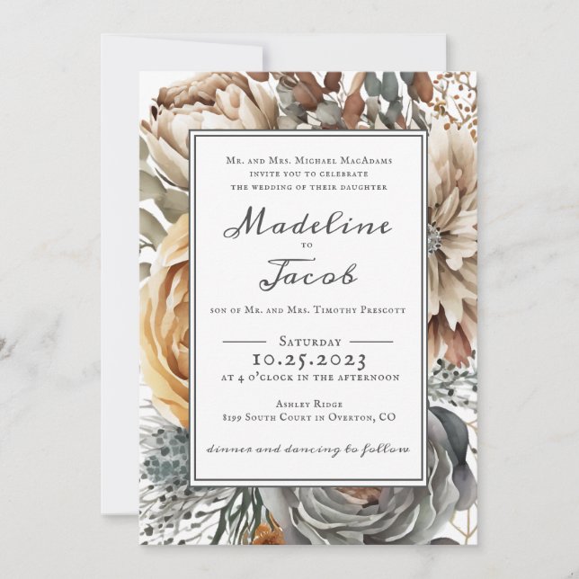 Invitation Aquarelle Rustique Floral Mariage de script modern (Devant)