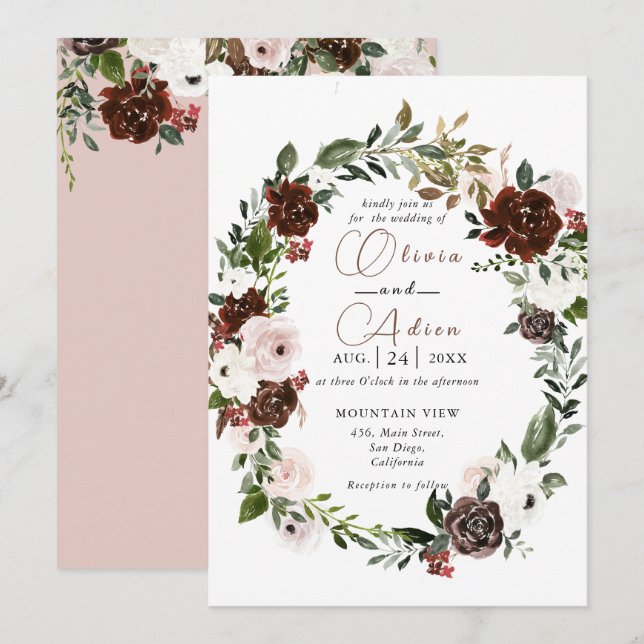 Invitation Aquarelle rustique Floral Mariage géométrique (Devant / Derrière)