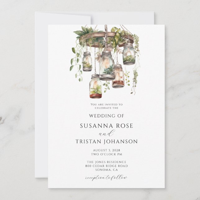 Invitation Aquarelle rustique Floral Mason Lumières Mariage (Devant)
