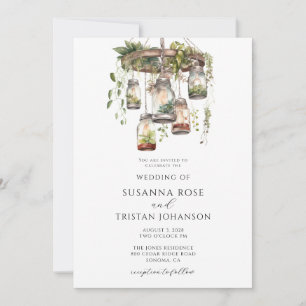 Invitation Aquarelle rustique Floral Mason Lumières Mariage