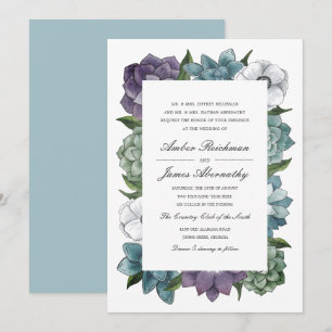 Invitation Aquarelle rustique Floral Succulents Mariage
