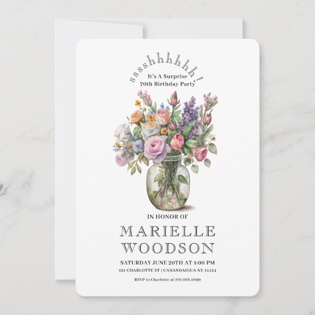 Invitation Aquarelle rustique Floral Surprise 70e anniversair (Devant)
