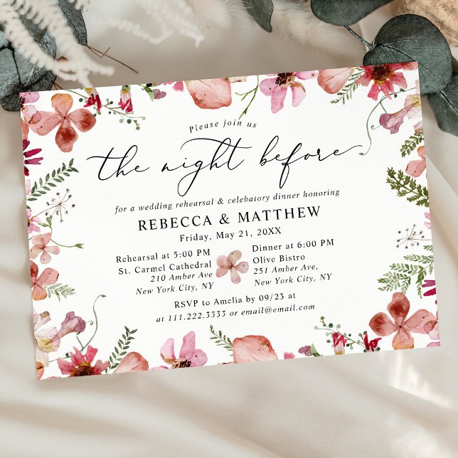 Invitation Aquarelle Rustique Florale La nuit avant le Mariag (Créateur téléchargé)