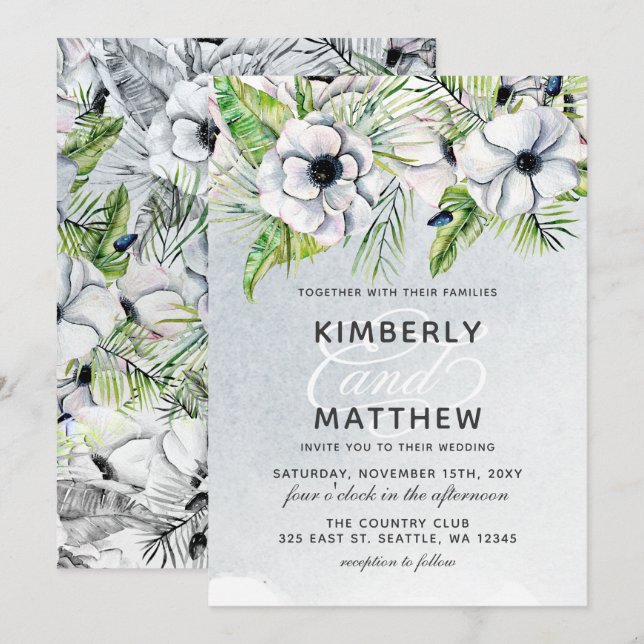 Invitation Aquarelle rustique Ice Bleu Floral Blanc Mariage (Devant / Derrière)