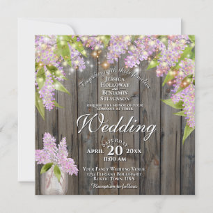 Invitation Aquarelle rustique Lilacs Grange Carré en bois Mar