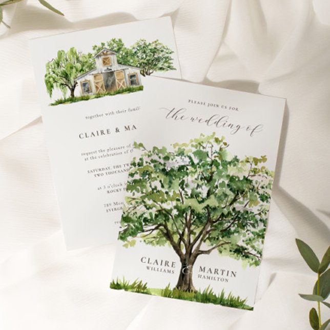 Invitation Aquarelle rustique Mariage en bois (Créateur téléchargé)