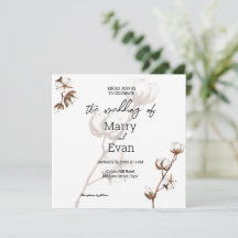 Aquarelle rustique minimaliste coton mariage