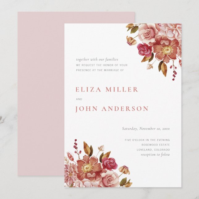 Invitation Aquarelle Rustique moderne floue Mariage (Devant / Derrière)