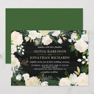 Invitation Aquarelle rustique Pale Peonies Mariage or Accent