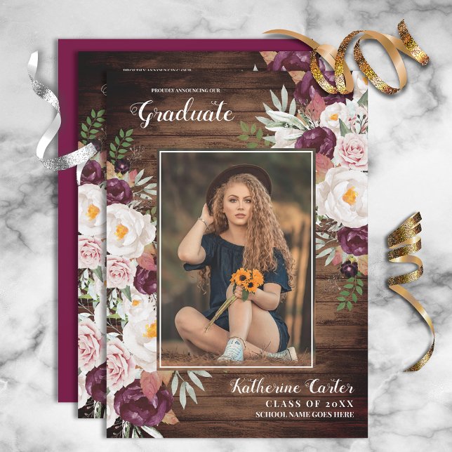 Invitation Aquarelle Rustique Pays Graduation Florale (Créateur téléchargé)