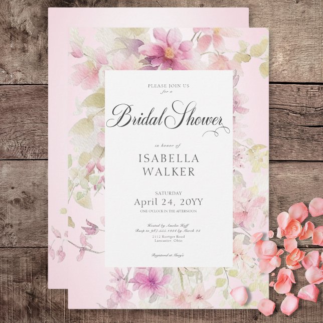 Invitation Aquarelle Rustique rose & Sage Fête des mariées fl (Rustic Pink & Sage Watercolor Floral Bridal Shower Invitation)
