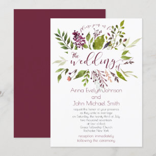 Invitation Aquarelle rustique Verdure Berries Vins Mariage