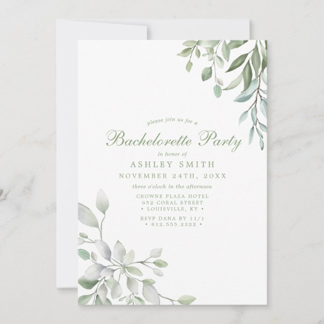 Invitation Aquarelle rustique Verdure Floral Bachelorette (Devant)