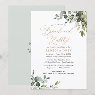 Invitation Aquarelle rustique Verdure Or Brunch & Bubbly
