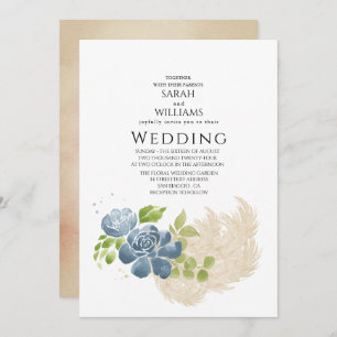 Invitation Aquarelle Rustique Vert ardoise bleu ardoise