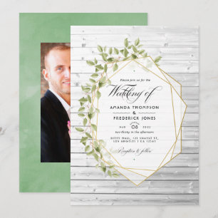 Invitation Aquarelle rustique Vert Mariage géométrique