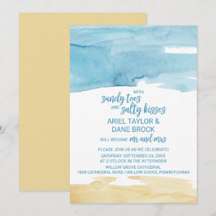Invitation Aquarelle Sable et sel marin Baisers Mariage