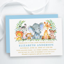 Aquarelle Safari Animaux Blue Gold Baby shower