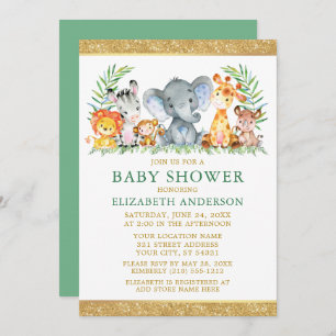 Invitation Aquarelle Safari Animaux Douche Parties scintillan