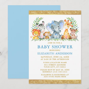 Invitation Aquarelle Safari Animaux Douche Parties scintillan