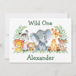 Invitation Aquarelle Safari Animaux sauvages Un 1er anniversa
