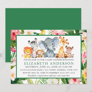 Invitation Aquarelle Safari Animaux Tropical Green Douche