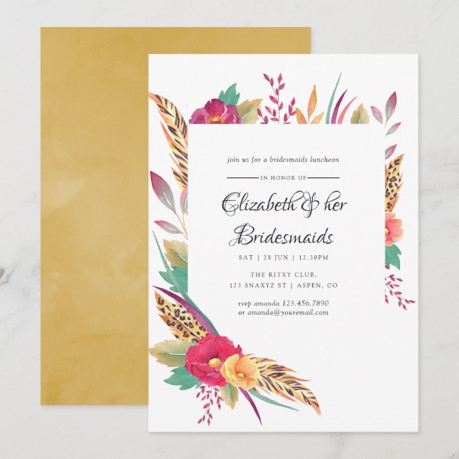 Invitation Aquarelle Safari Mariage Bridesmaiers Déjeuner (Devant / Derrière)